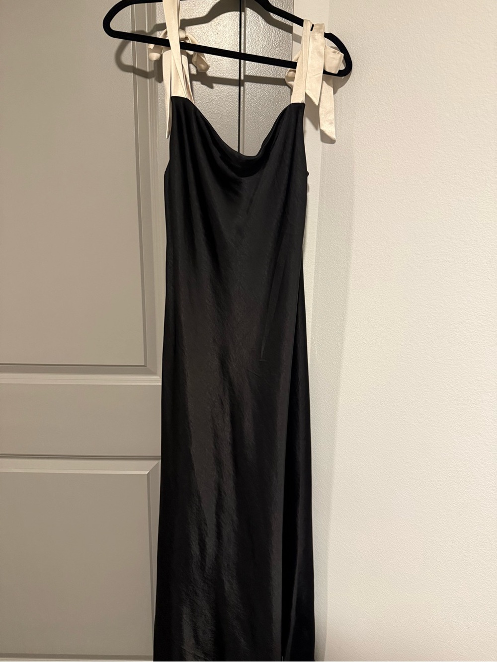 Black Maxi Slip Dress with Cream Tie Straps